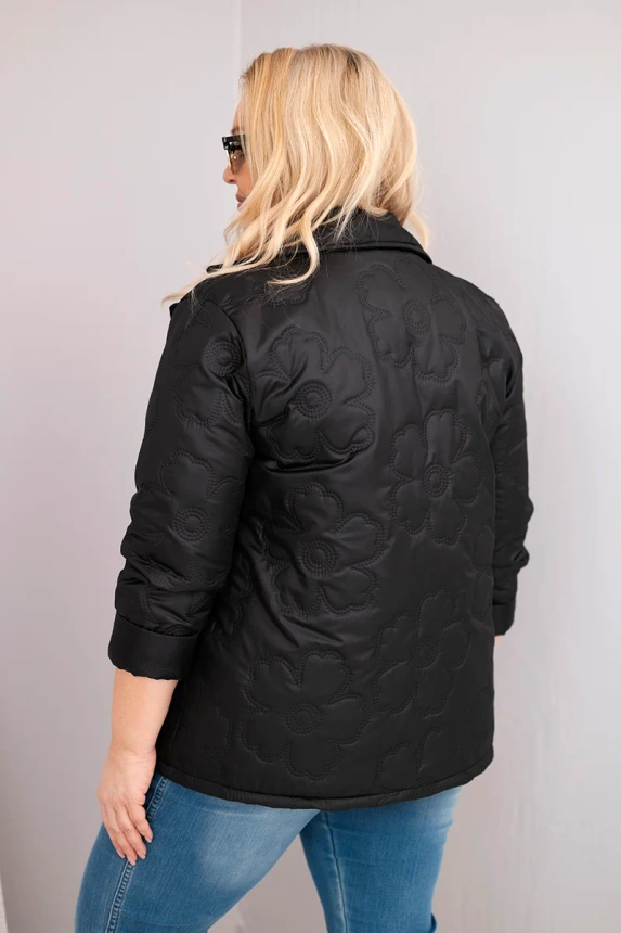 37713_2 Moteriška Plus Size pavasarinė striukė su gėlėmis, apykakle ir kišenėmis - Image 3