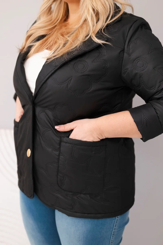 37713_4 Moteriška Plus Size pavasarinė striukė su gėlėmis, apykakle ir kišenėmis - Image 4