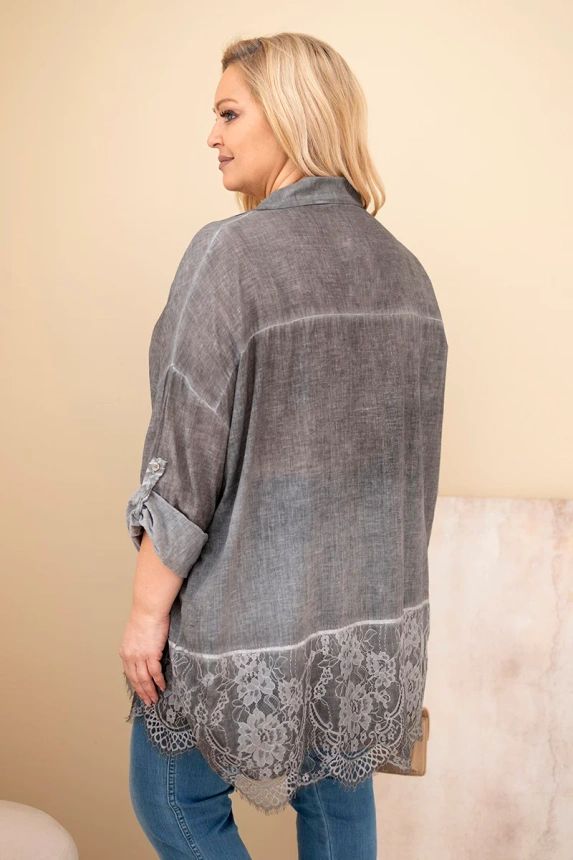 37715_2 Moteriška marškiniai Plus Size medvilniniai su nėriniu apdaila - Image 3