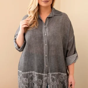 Moteriška marškiniai Plus Size medvilniniai su nėriniu apdaila