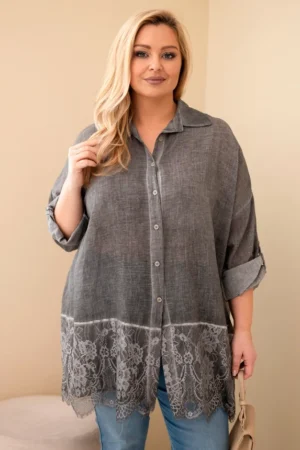 Moteriška marškiniai Plus Size medvilniniai su nėriniu apdaila