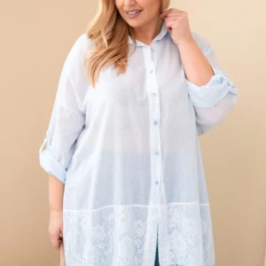 Moteriška Plus Size medvilninė marškiniai su nėriniu apdaila