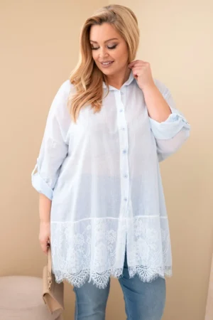 Moteriška Plus Size medvilninė marškiniai su nėriniu apdaila