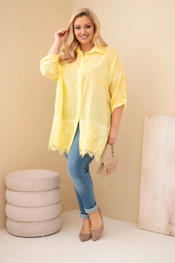 37721_1 Moteriška Plus Size medvilninė marškinėliai su nėriniu apdaila - Image 2