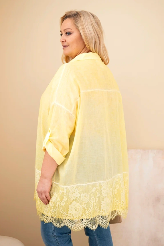 37721_2 Moteriška Plus Size medvilninė marškinėliai su nėriniu apdaila - Image 3