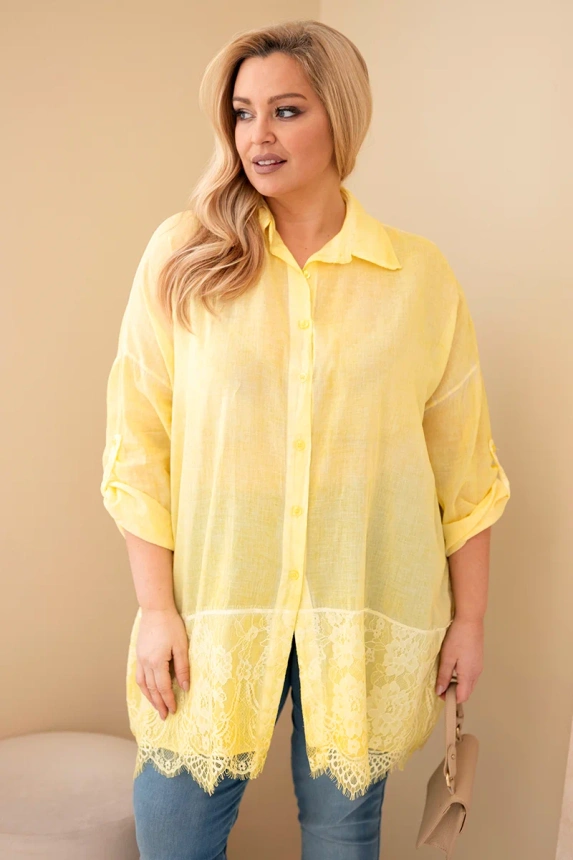 37721_3 Moteriška Plus Size medvilninė marškinėliai su nėriniu apdaila