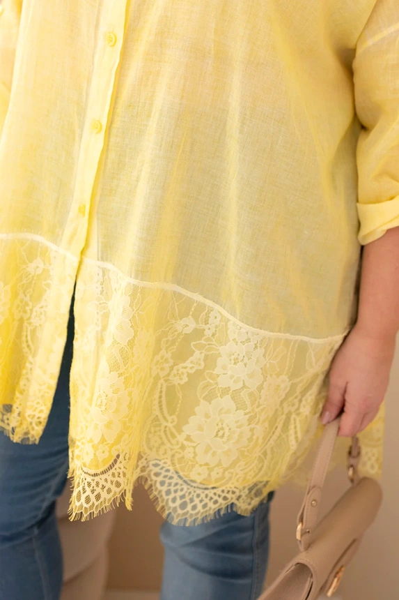 37721_4 Moteriška Plus Size medvilninė marškinėliai su nėriniu apdaila - Image 4