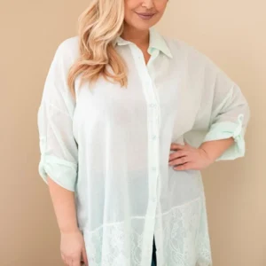 Moteriška Plus Size medvilninė marškiniai su nėriniu apdaila