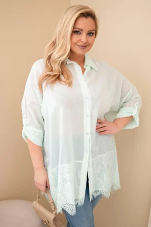 Moteriška Plus Size medvilninė marškiniai su nėriniu apdaila