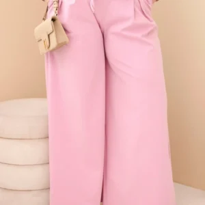 Moteriškos Plus Size kelnės su plačia klešna ir dekoratyvine gėle liemenyje tamsiai