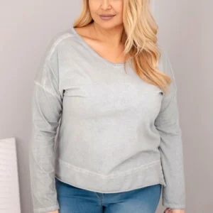 Moteriška Plus Size marškinėliai su V formos iškirpte ir ilgesne nugarėle