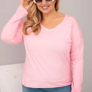 Moteriška Plus Size marškinėliai su V formos iškirpte ir ilgesne nugara šviesiai