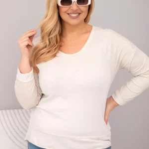 Moteriška Plus Size marškinėliai su V formos iškirpte ir ilgesne nugarėle bežiniai