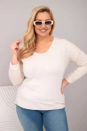 Moteriška Plus Size marškinėliai su V formos iškirpte ir ilgesne nugarėle bežiniai