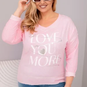 Moteriška bluzonė Plus Size su užrašu Love You More šviesiai