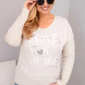 Moteriška Plus Size bluzonė su užrašu Love You More bežinė