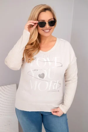 Moteriška Plus Size bluzonė su užrašu Love You More bežinė