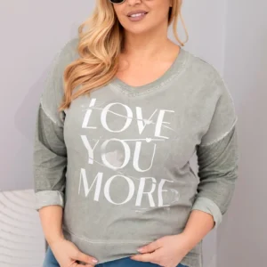 Moteriška Plus Size marškiniai su užrašu Love You More khaki