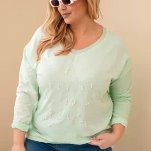 Moteriška Plus Size marškinėliai su užrašu ir perlais