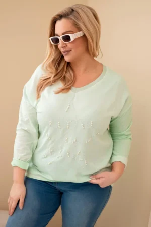 Moteriška Plus Size marškinėliai su užrašu ir perlais