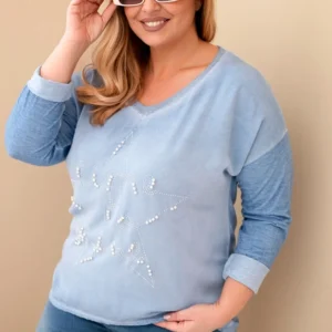 Moteriška Plus Size marškinėliai su užrašu ir perliukais