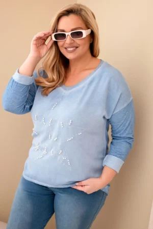 Moteriška Plus Size marškinėliai su užrašu ir perliukais