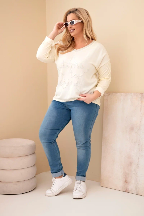 37757_1 Moteriška Plus Size marškinėliai su užrašu ir perlai - Image 3