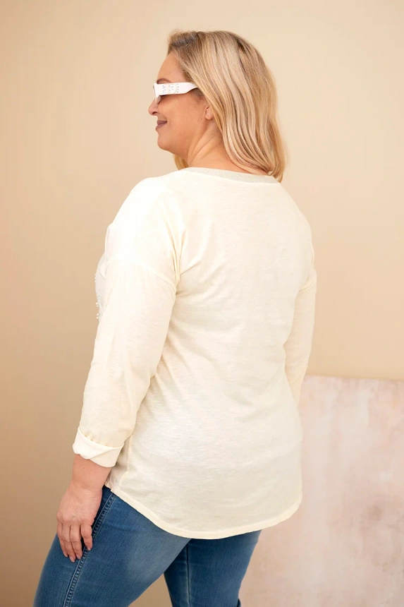 37757_2 Moteriška Plus Size marškinėliai su užrašu ir perlai - Image 4