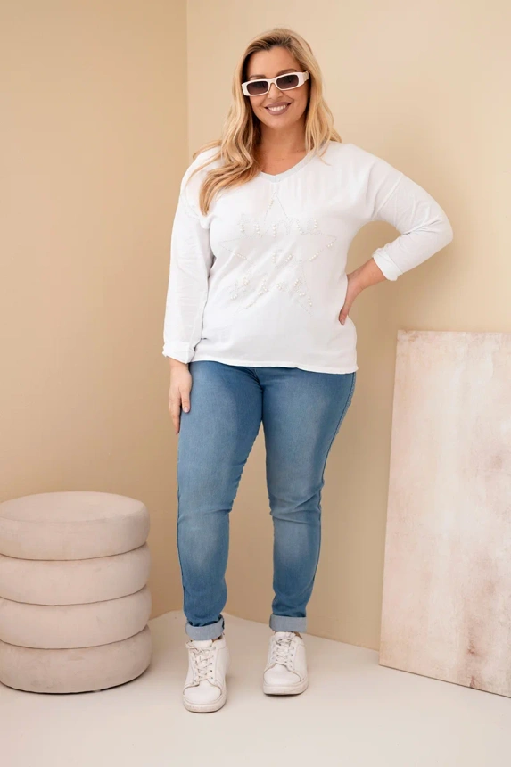 37758_1 Moteriška bluzelė Plus Size su užrašu ir perlų - Image 2