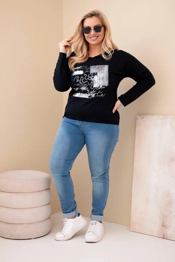 37759_1 Moteriška Plus Size marškinėliai su spauda ir ilgesne nugara - Image 3