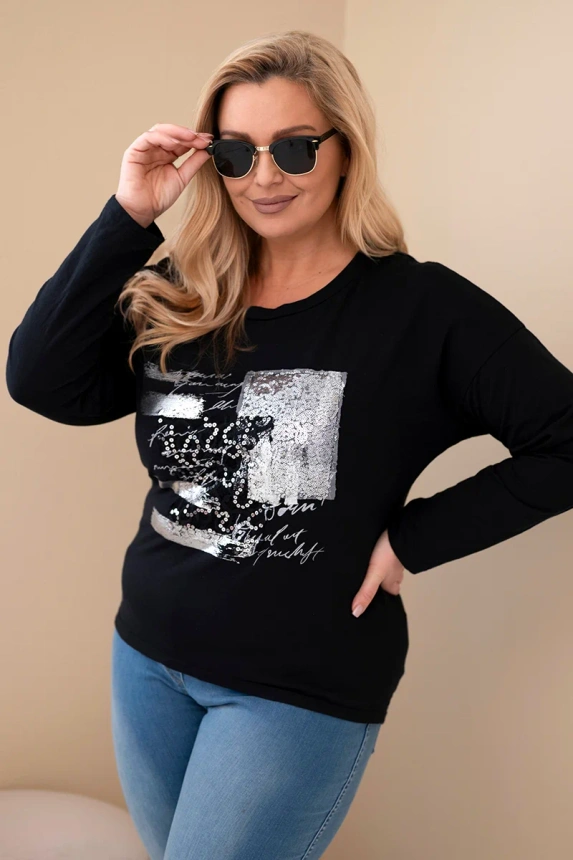 37759_3 Moteriška Plus Size marškinėliai su spauda ir ilgesne nugara