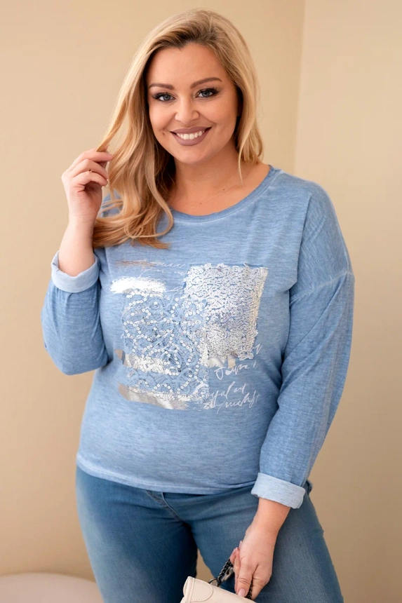 37760_3 Moteriška Plus Size marškinėliai su spauda ir ilgesne nugarėle