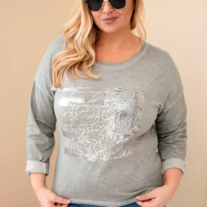 Moteriška Plus Size bluzonė su spauda ir ilgesniu užpakaliu khaki