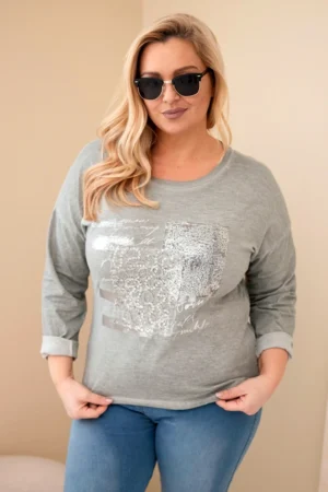 Moteriška Plus Size bluzonė su spauda ir ilgesniu užpakaliu khaki