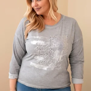 Moteriška bluzonė Plus Size su spauda ir ilgesne nugarėle