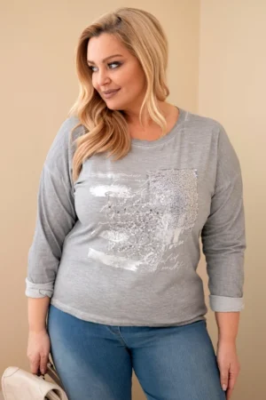 Moteriška bluzonė Plus Size su spauda ir ilgesne nugarėle