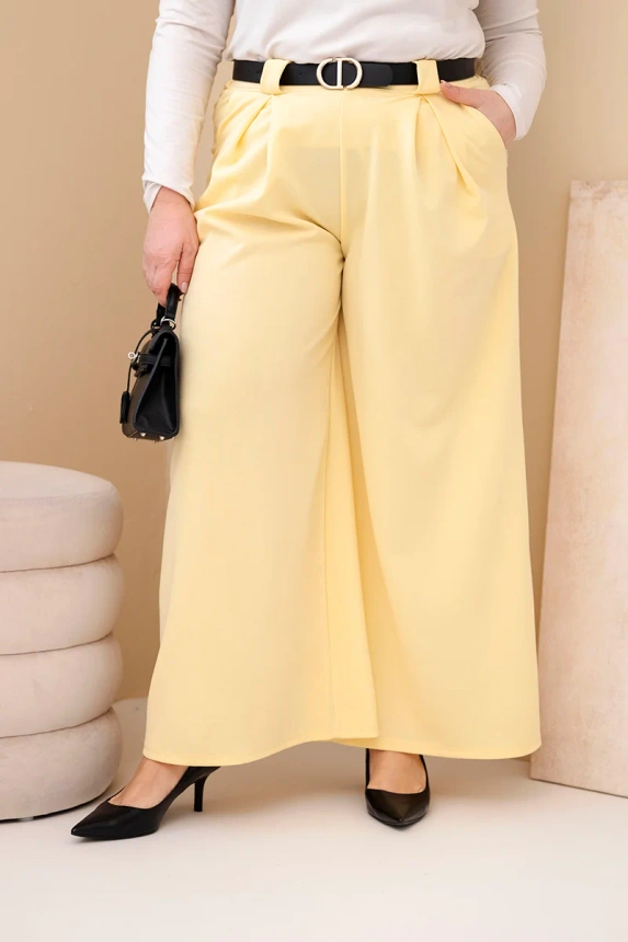 37767_4 Moteriškos Plus Size vizkozės kelnės su plačiomis kojomis ir diržu