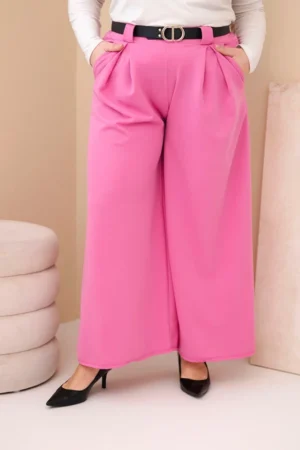 Moteriški Plus Size viskozės kelnės su plačiomis kojomis ir diržu