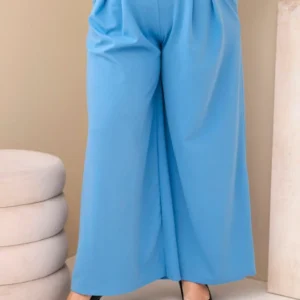 Moteriškos Plus Size vizkosinės kelnės su plačiomis kojomis ir diržu