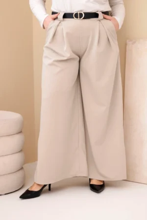 Moteriškos Plus Size vizkozės kelnės su plačiomis kojomis ir diržu bežinės