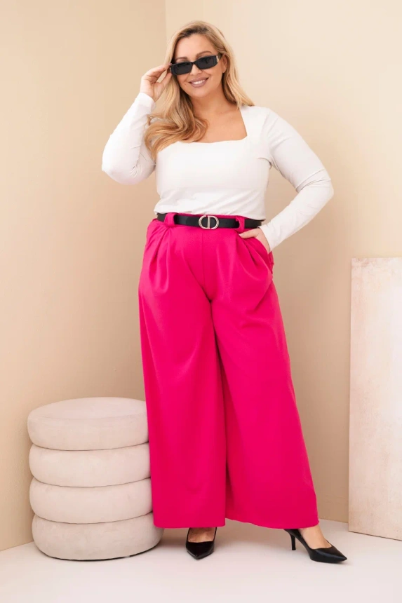 37774_1 Moteriškos Plus Size vizkozės kelnės su plačiais klešniais ir diržu - Image 2