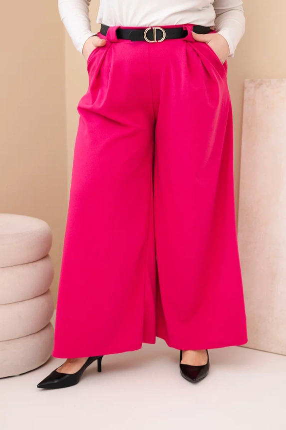 37774_2 Moteriškos Plus Size vizkozės kelnės su plačiais klešniais ir diržu