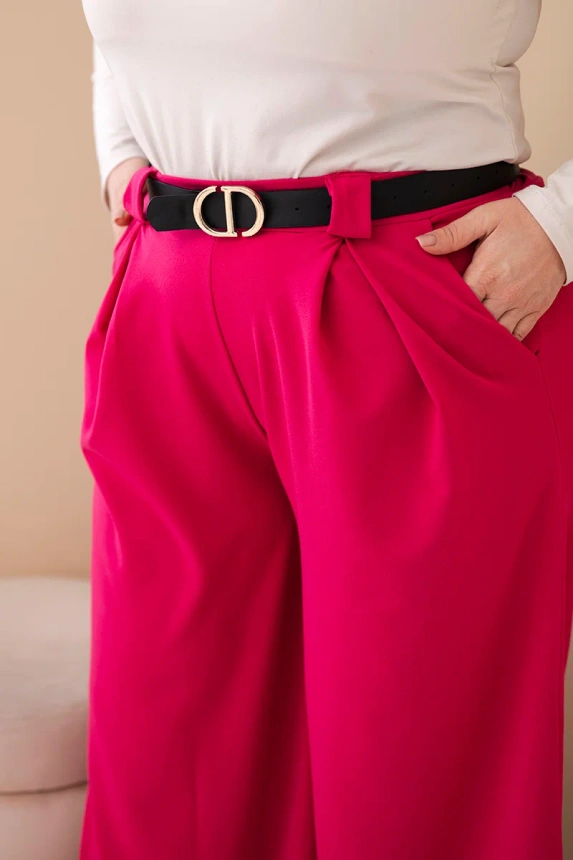 37774_4 Moteriškos Plus Size vizkozės kelnės su plačiais klešniais ir diržu - Image 4