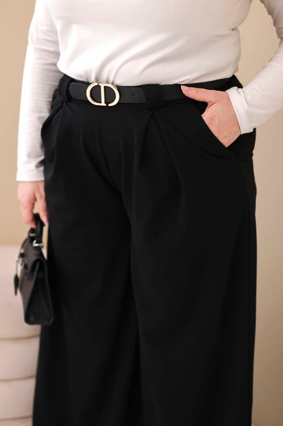 37775_3 Moteriškos Plus Size vizkozės kelnės su plačiais klešniais ir diržu - Image 3