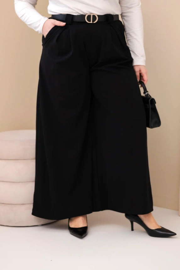 37775_4 Moteriškos Plus Size vizkozės kelnės su plačiais klešniais ir diržu