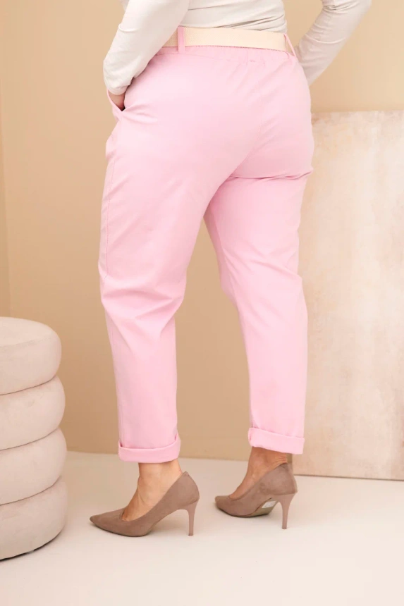 37777_4 Moteriškos medvilnės Plus Size kelnės su diržu šviesiai - Image 4