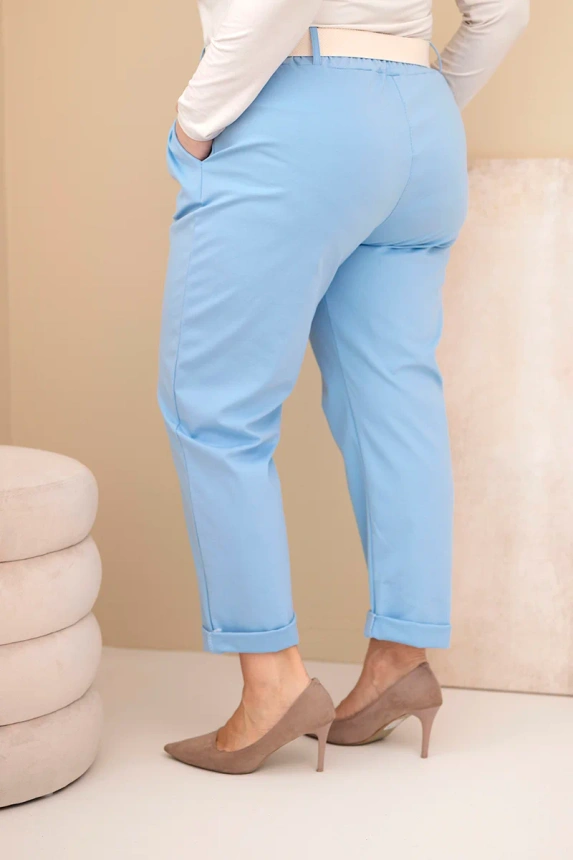 37778_2 Moteriškos medvilninės kelnės Plus Size su diržu - Image 3