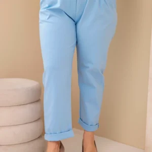 Moteriškos medvilninės kelnės Plus Size su diržu