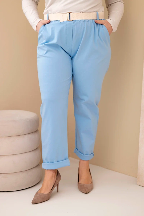 37778_3 Moteriškos medvilninės kelnės Plus Size su diržu