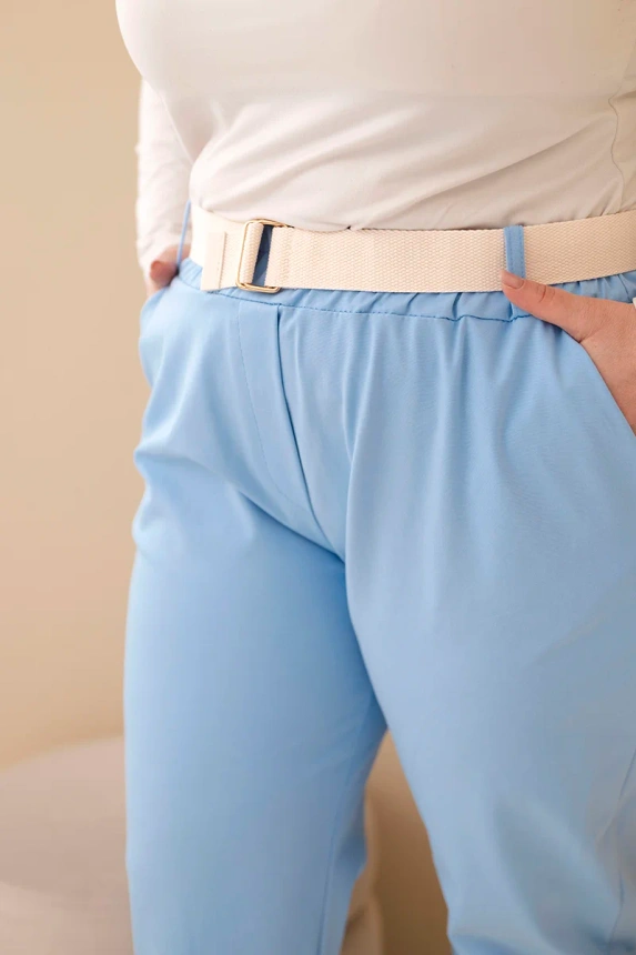 37778_4 Moteriškos medvilninės kelnės Plus Size su diržu - Image 4